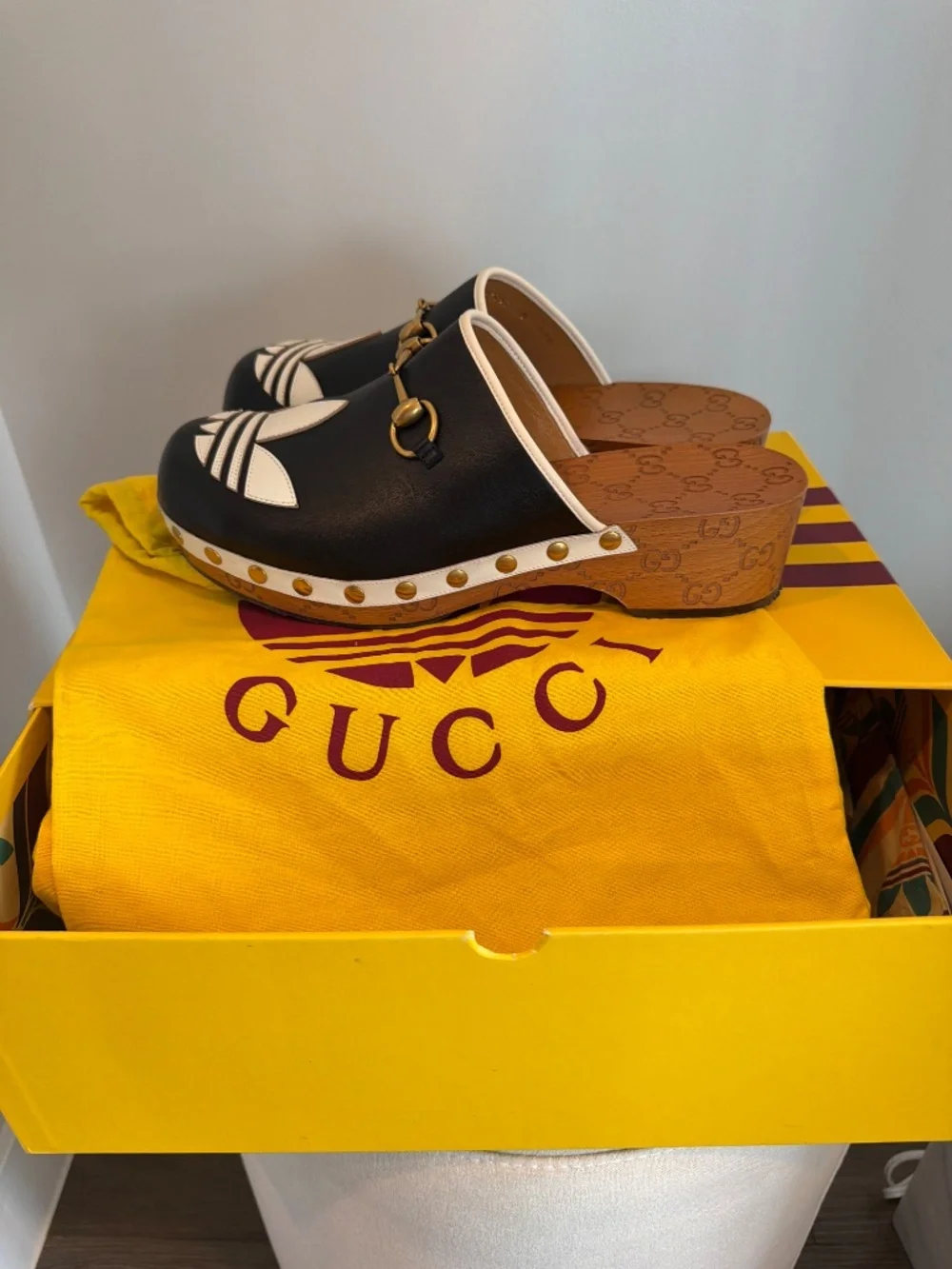 Gucci x Adidas Black Logo Horsebit Clog Mule Sandals